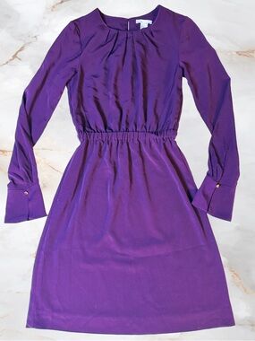 H&M Royal Purple Midi or Knee Length Dress with Pleated Neckline Cinched Waist